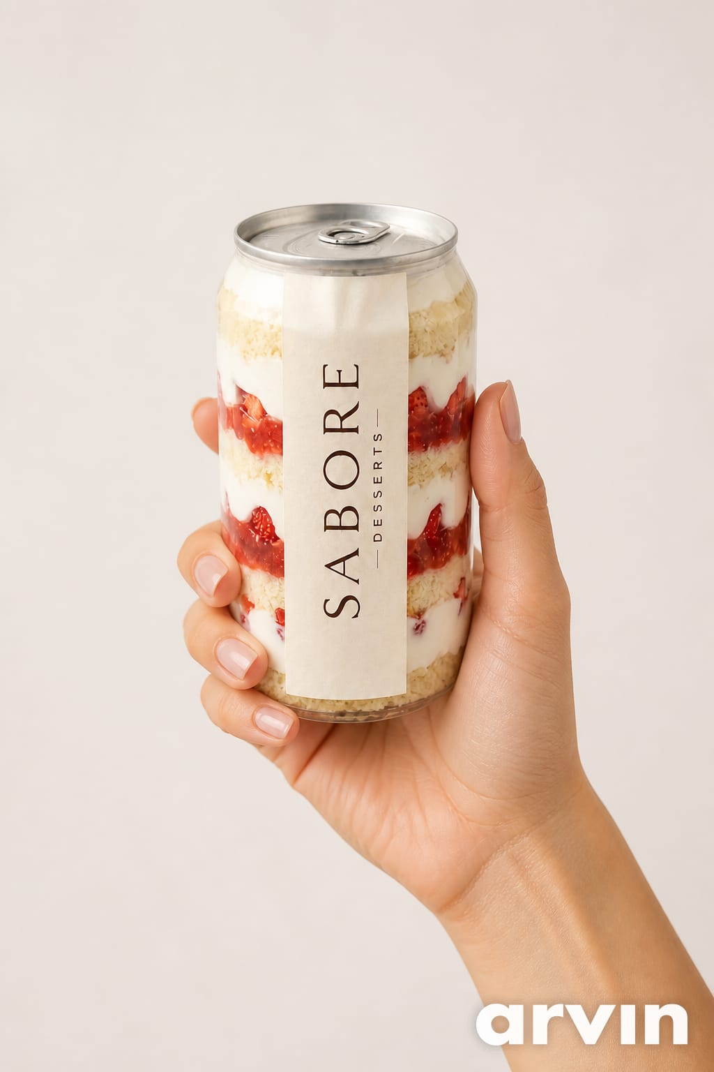 Hand holding a Sabore strawberry cake