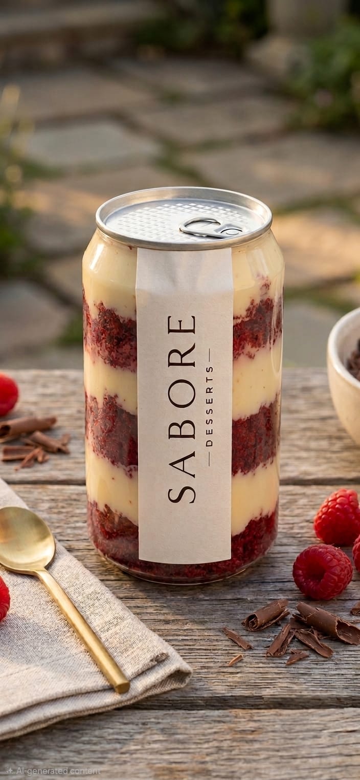 Sabore Desserts raspberry layered cake in a can